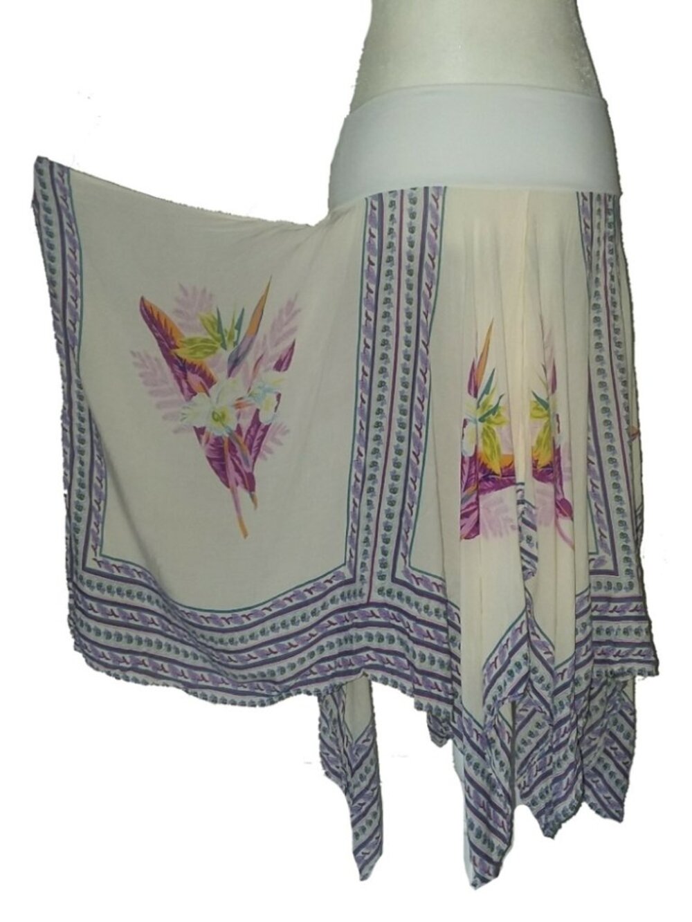 Free People White Purple Floral Print Handkerchief Convertible Midi Skirt